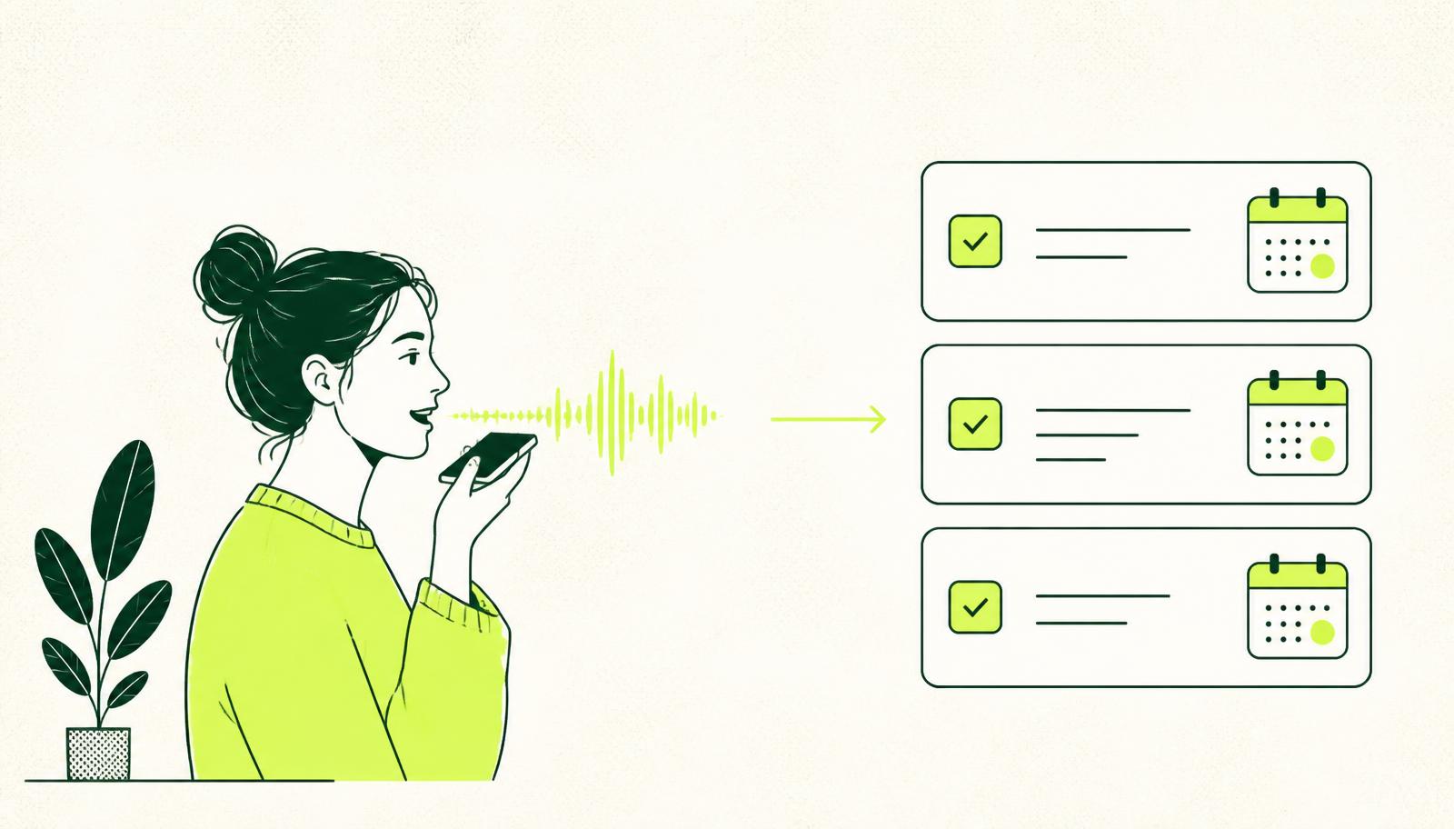 A voice note being turned into three tidy Notion tasks with due dates